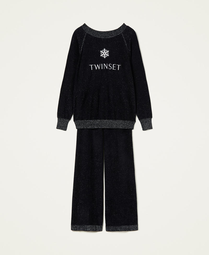 Трикотажная кофта и брюки из шенилла с люрексом Черный / Черный женщина 212LL3JNN-0S
