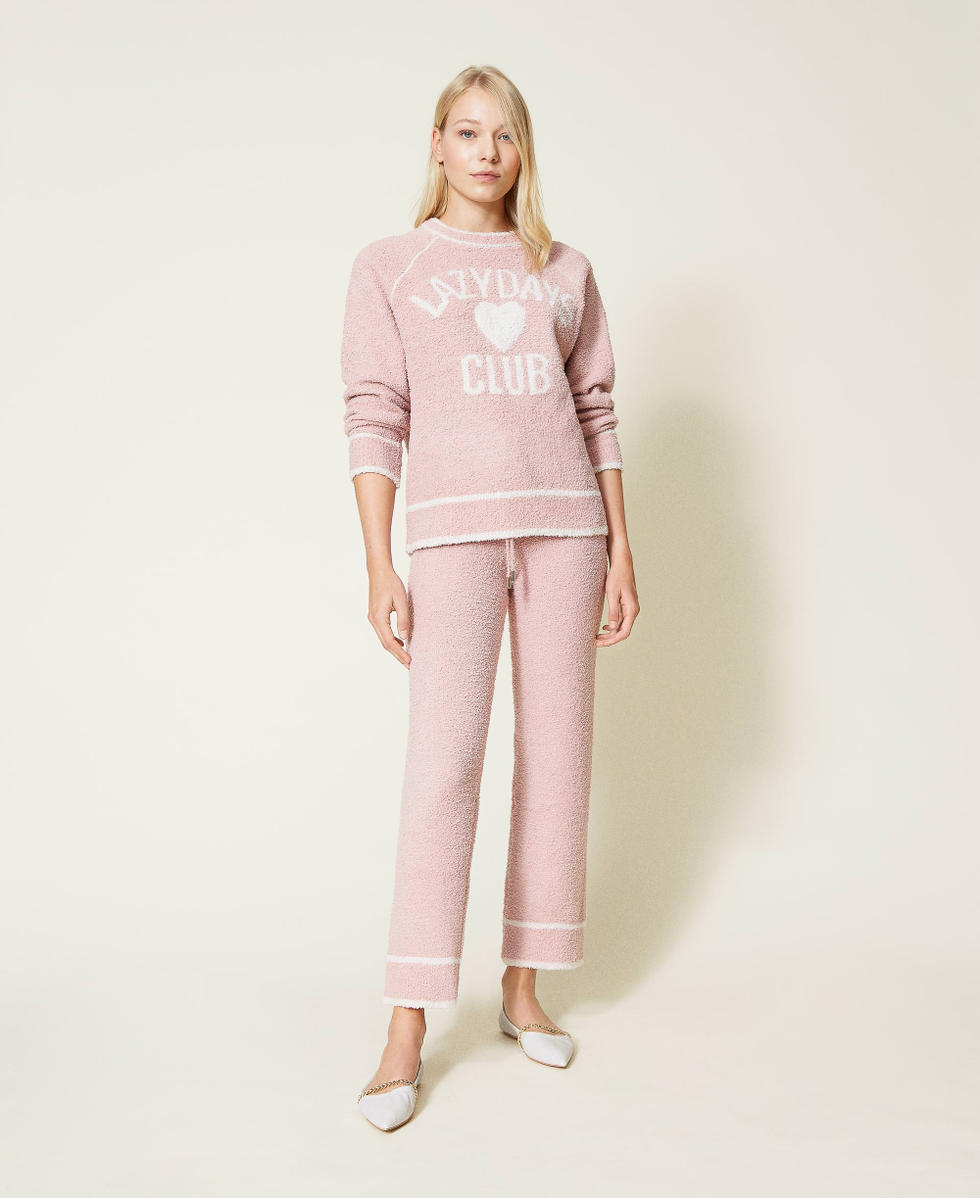Jumper with inlay and chenille trousers Woman, Pink