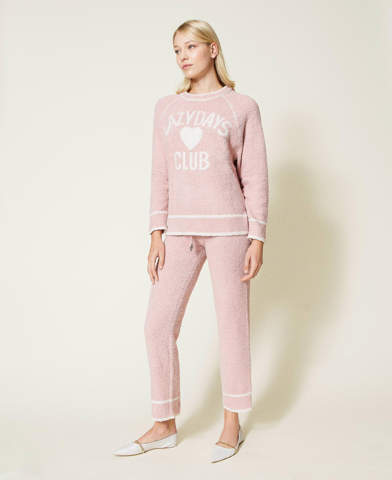 Pull avec incrustation et pantalon en chenille Bicolore Rose &laquo;&nbsp;Mauve P&acirc;le&nbsp;&raquo; / Beige&nbsp;&laquo;&nbsp;Shell&nbsp;&raquo; Femme 212LL3JSS-02