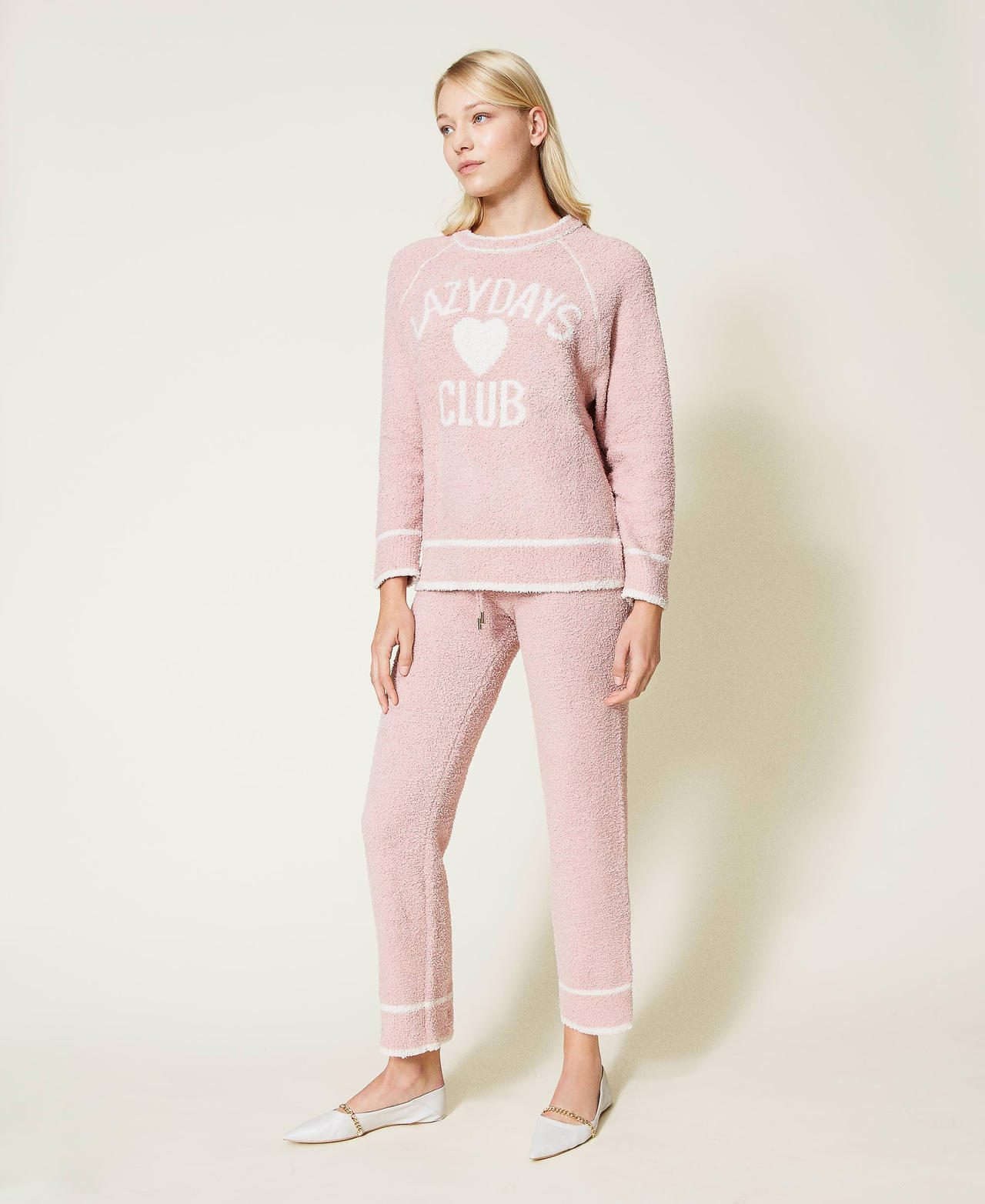 Jumper with inlay and chenille trousers Two-tone “Pale Mauve” Pink / “Shell” Beige Woman 212LL3JSS-02