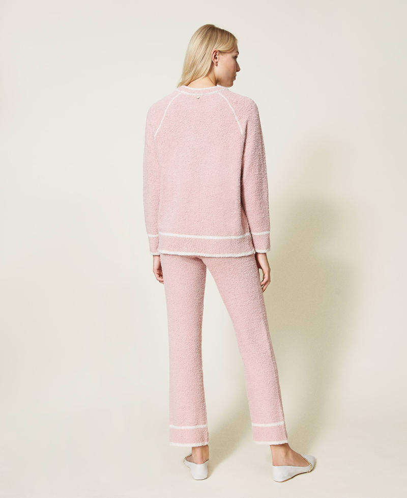 Pull avec incrustation et pantalon en chenille Bicolore Rose &laquo;&nbsp;Mauve P&acirc;le&nbsp;&raquo; / Beige&nbsp;&laquo;&nbsp;Shell&nbsp;&raquo; Femme 212LL3JSS-03