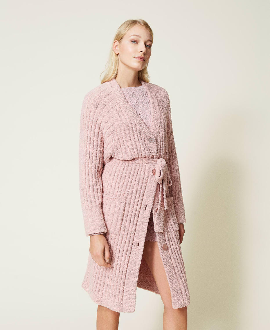 Long chenille cardigan &ldquo;Pale Mauve&rdquo; Pink Woman 212LL3JTT-01