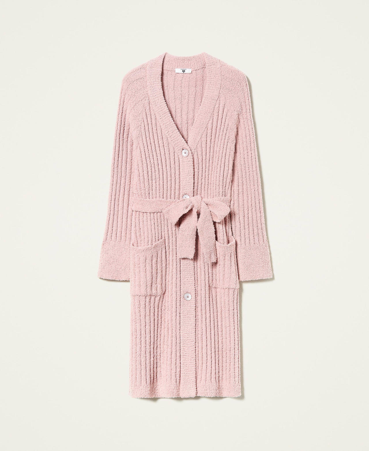 Long chenille cardigan “Pale Mauve” Pink Woman 212LL3JTT-0S
