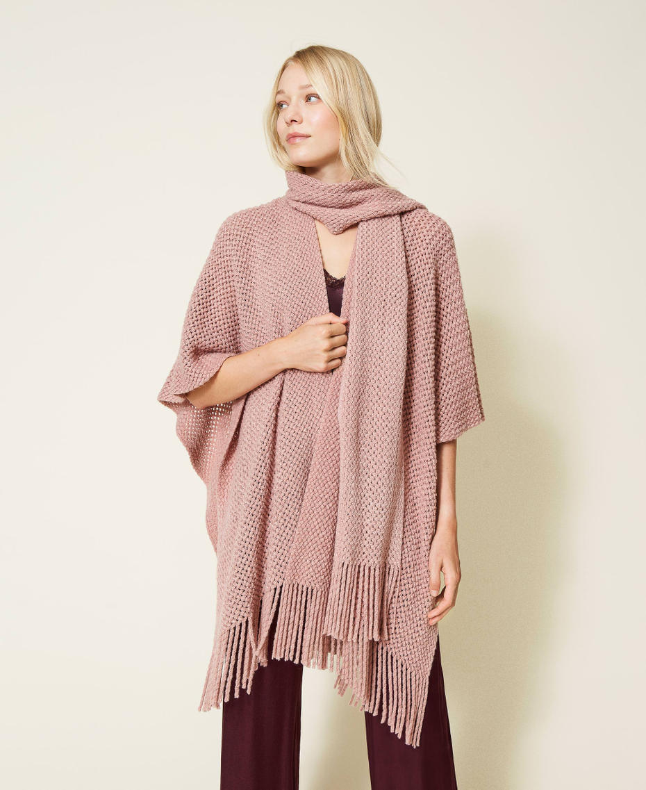Openwork knit poncho &ldquo;Pale Mauve&rdquo; Pink Woman 212LL4ZGG-01