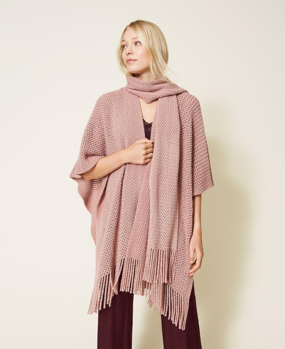 Openwork knit poncho “Pale Mauve” Pink Woman 212LL4ZGG-01