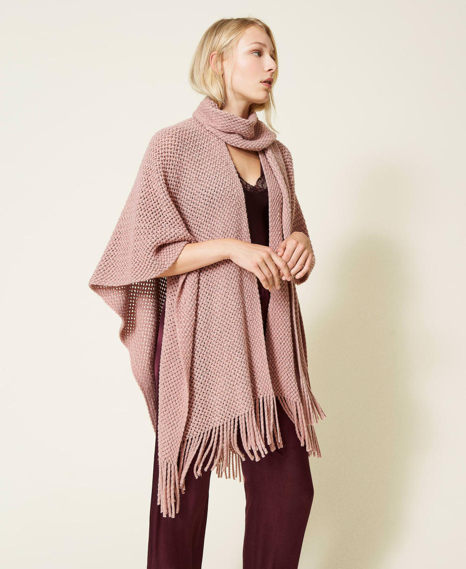 Openwork knit poncho &ldquo;Pale Mauve&rdquo; Pink Woman 212LL4ZGG-03