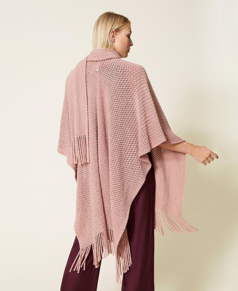 Openwork knit poncho &ldquo;Pale Mauve&rdquo; Pink Woman 212LL4ZGG-04