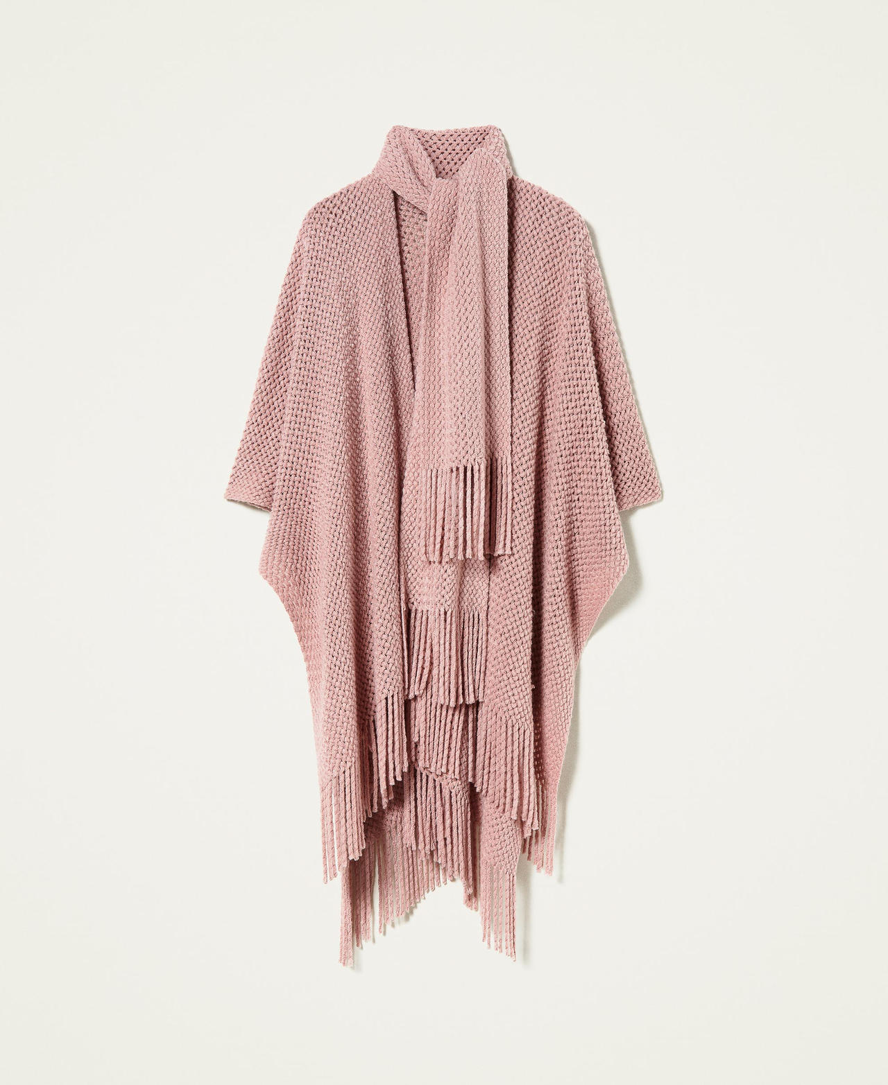 Openwork knit poncho &ldquo;Pale Mauve&rdquo; Pink Woman 212LL4ZGG-0S