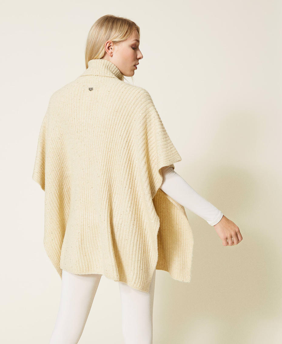 Knit poncho with sequins "Shell" Beige Woman 212LL4ZMM-03