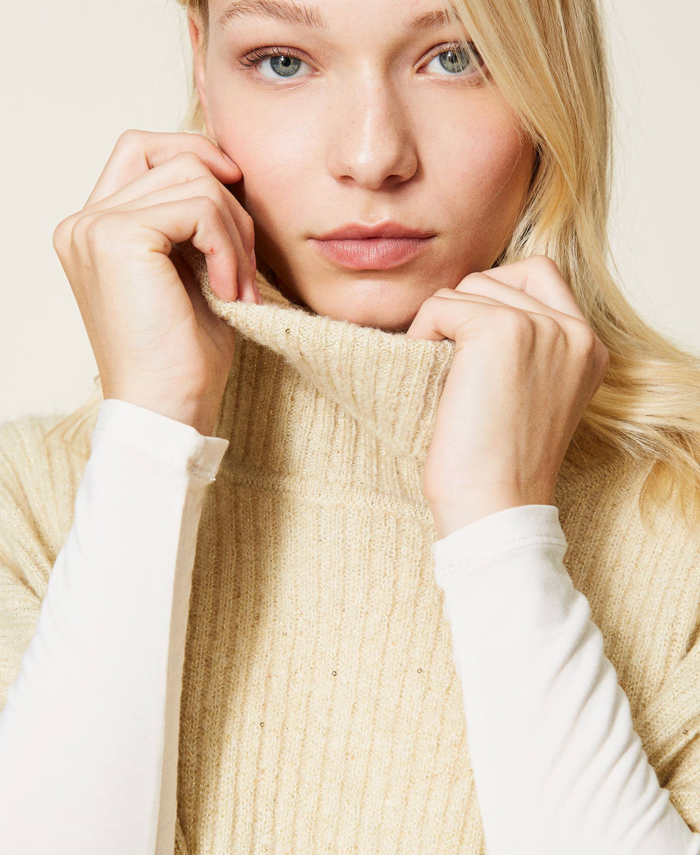 Knit poncho with sequins "Shell" Beige Woman 212LL4ZMM-04