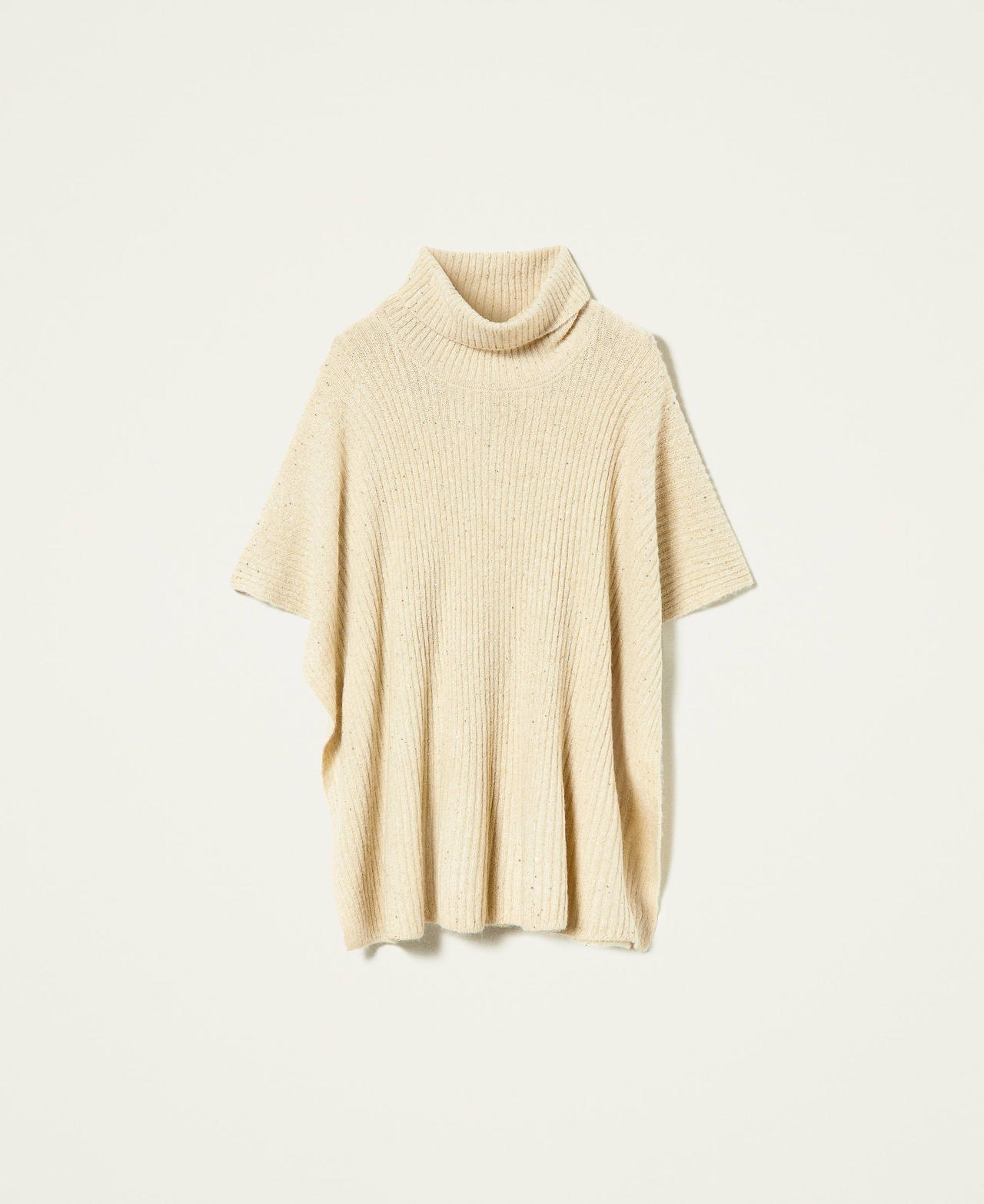 Knit poncho with sequins "Shell" Beige Woman 212LL4ZMM-0S