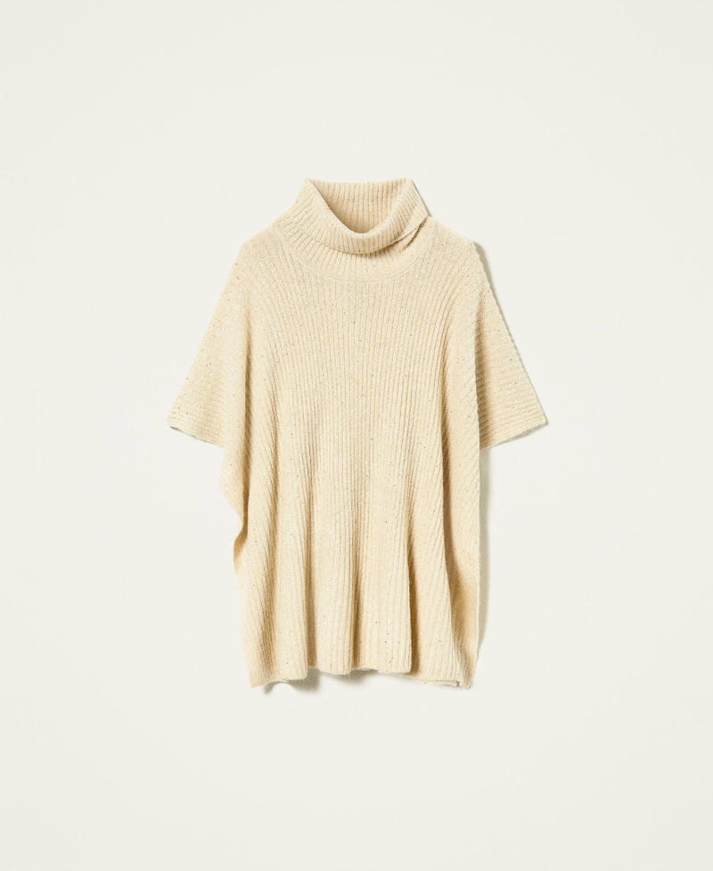 Knit poncho with sequins "Shell" Beige Woman 212LL4ZMM-0S