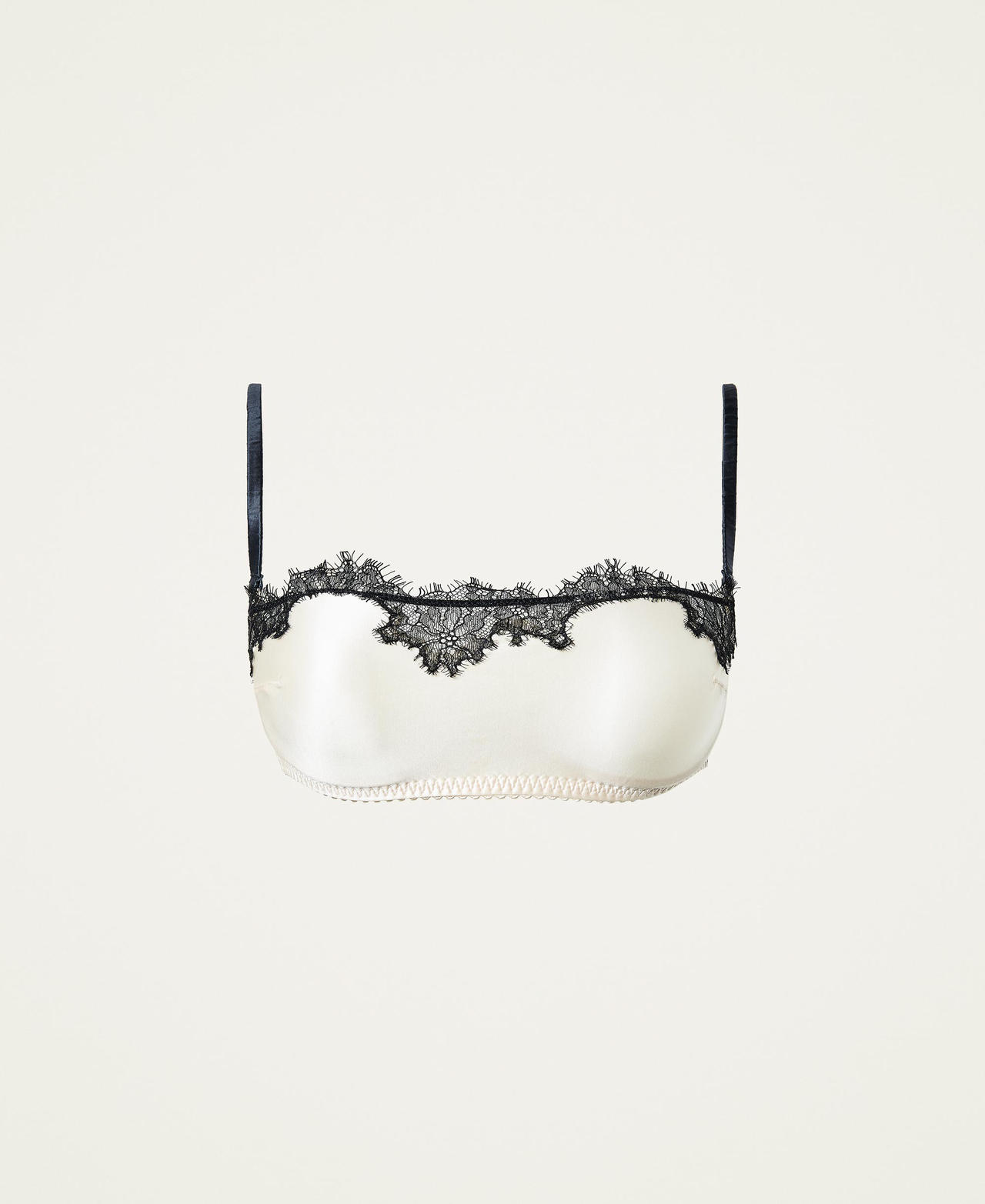 Satin bandeau bra with lace Two-tone “Shell” Beige / Black Woman 212LL6B11-0S