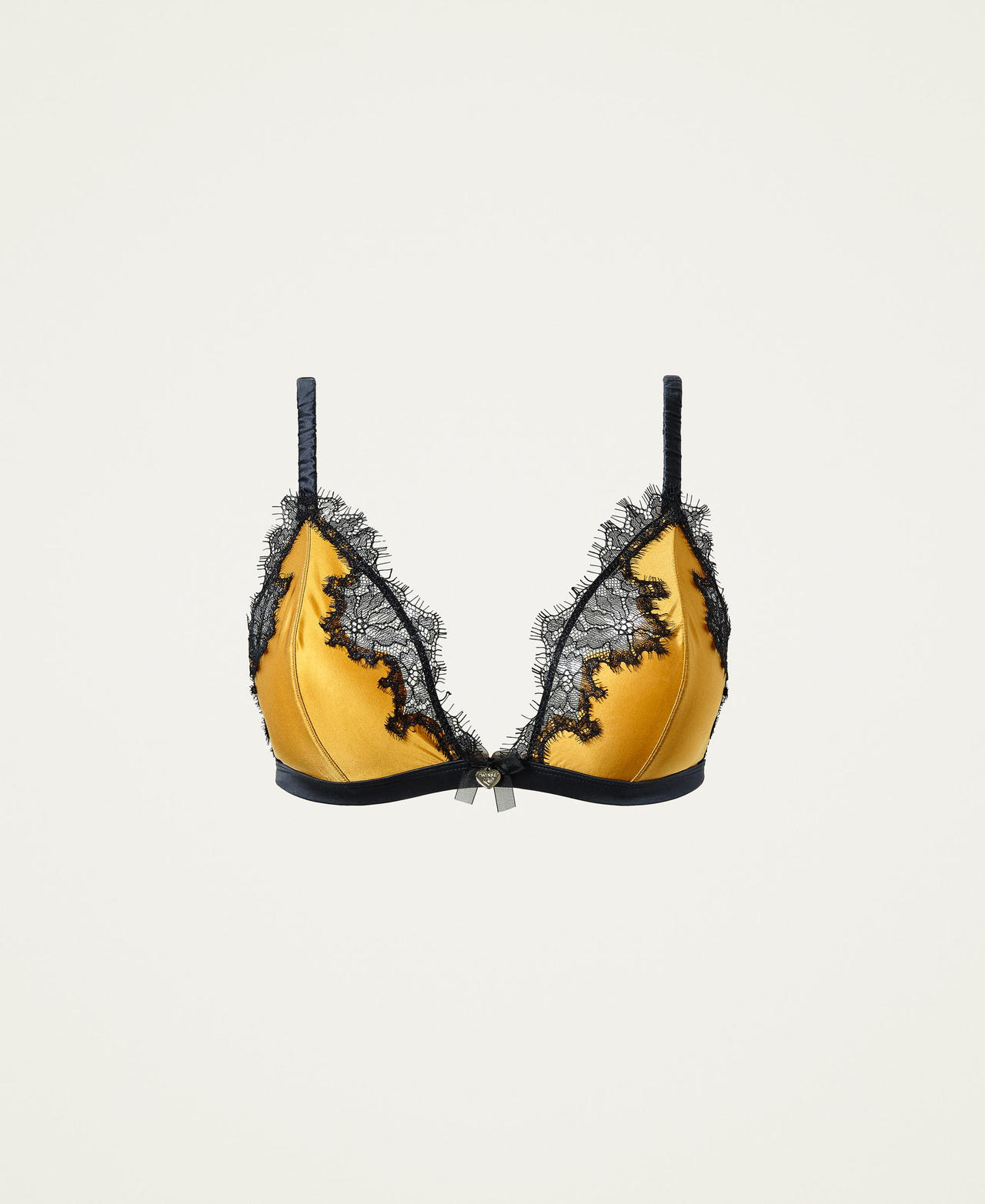 Satin triangle bra with lace Two-tone “Saffron” Yellow / Black Woman 212LL6B22-0S