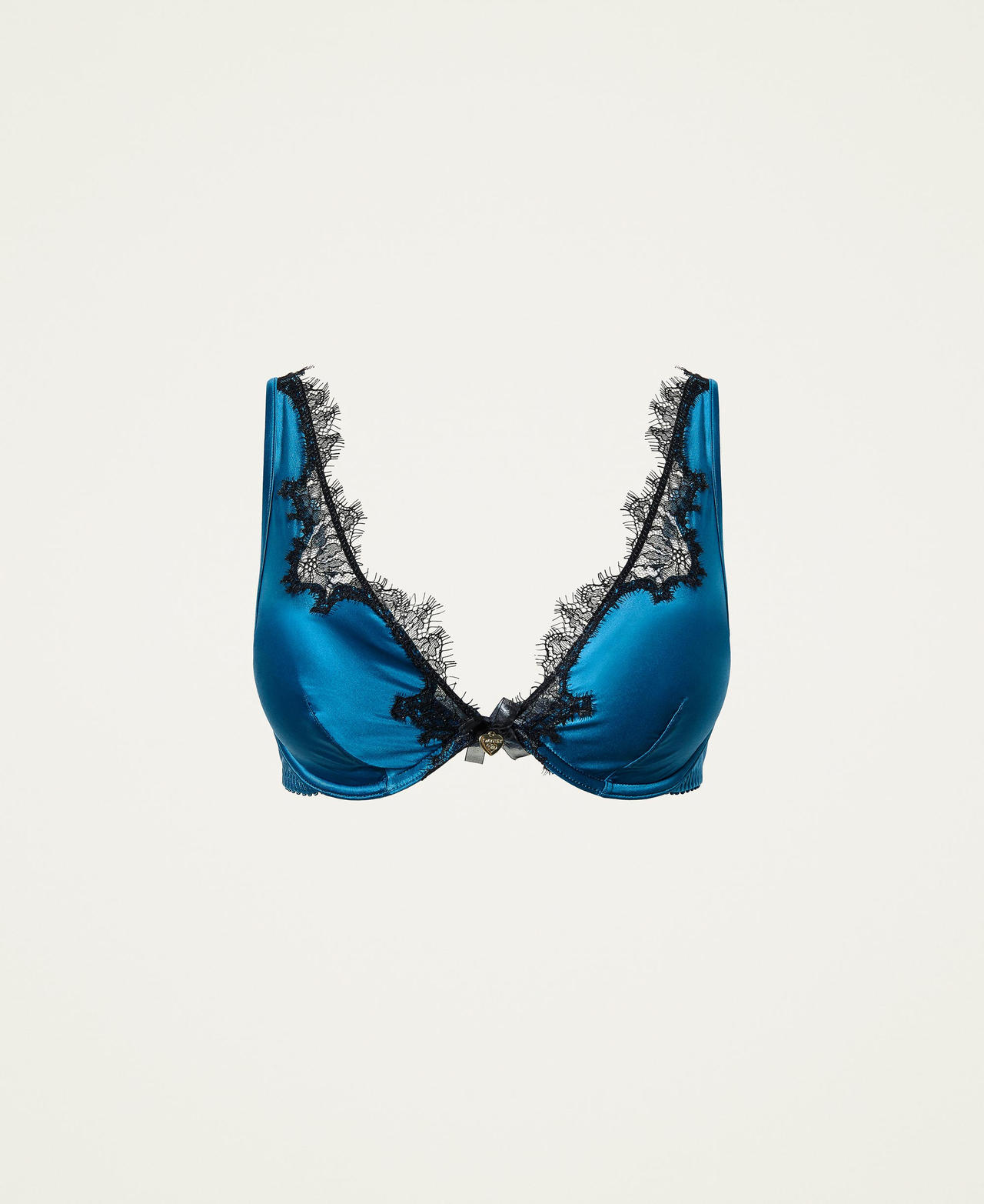 Satin bralette with lace Two-tone Blue Opal / Black Woman 212LL6B33-0S