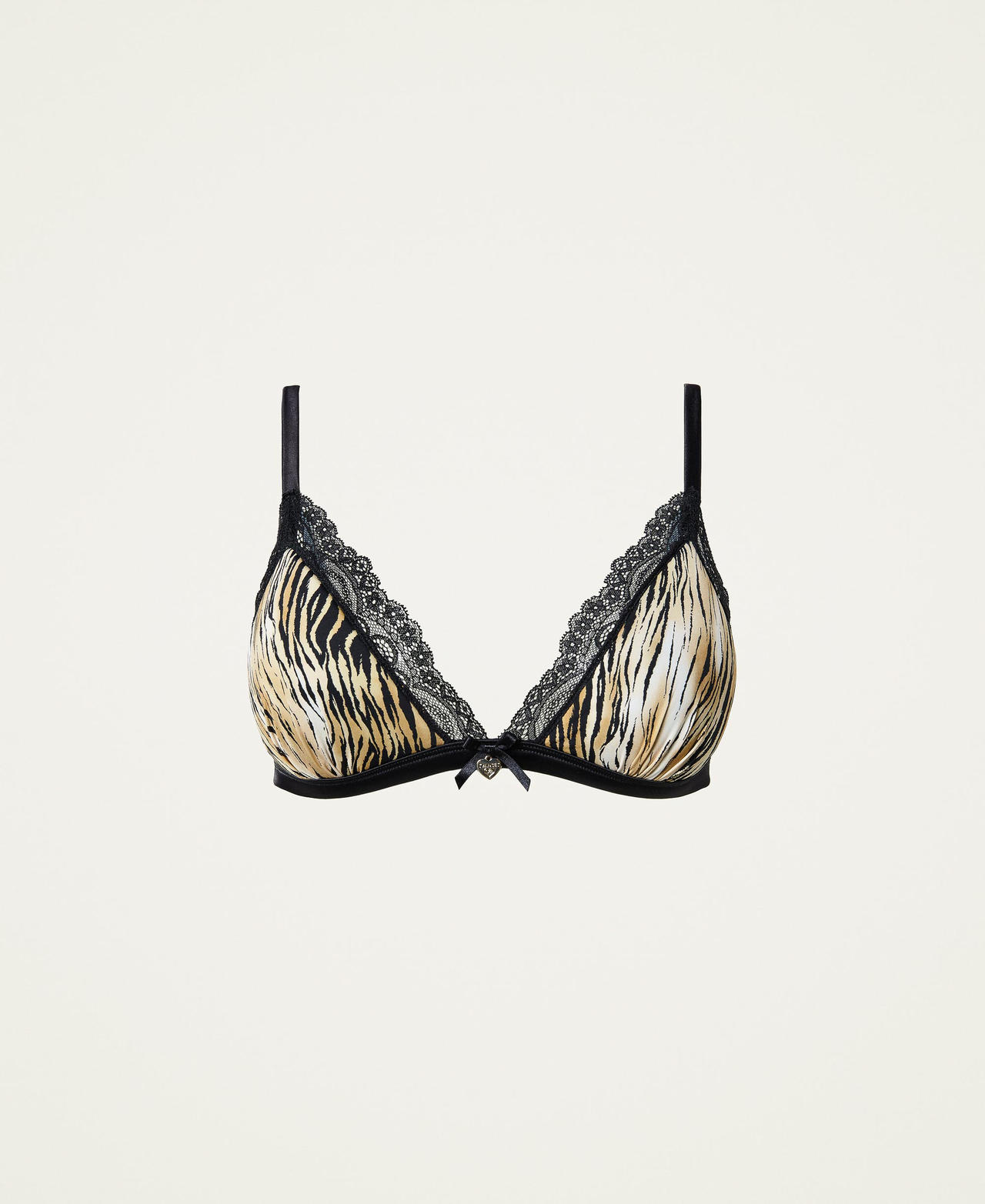 Printed satin triangle bra Two-tone Tiger Print / Black Woman 212LL6E22-0S