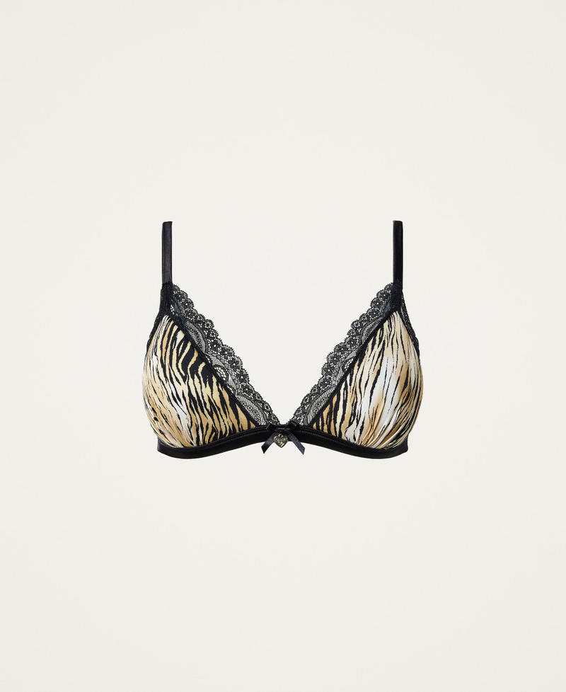 Printed satin triangle bra Two-tone Tiger Print / Black Woman 212LL6E22-0S