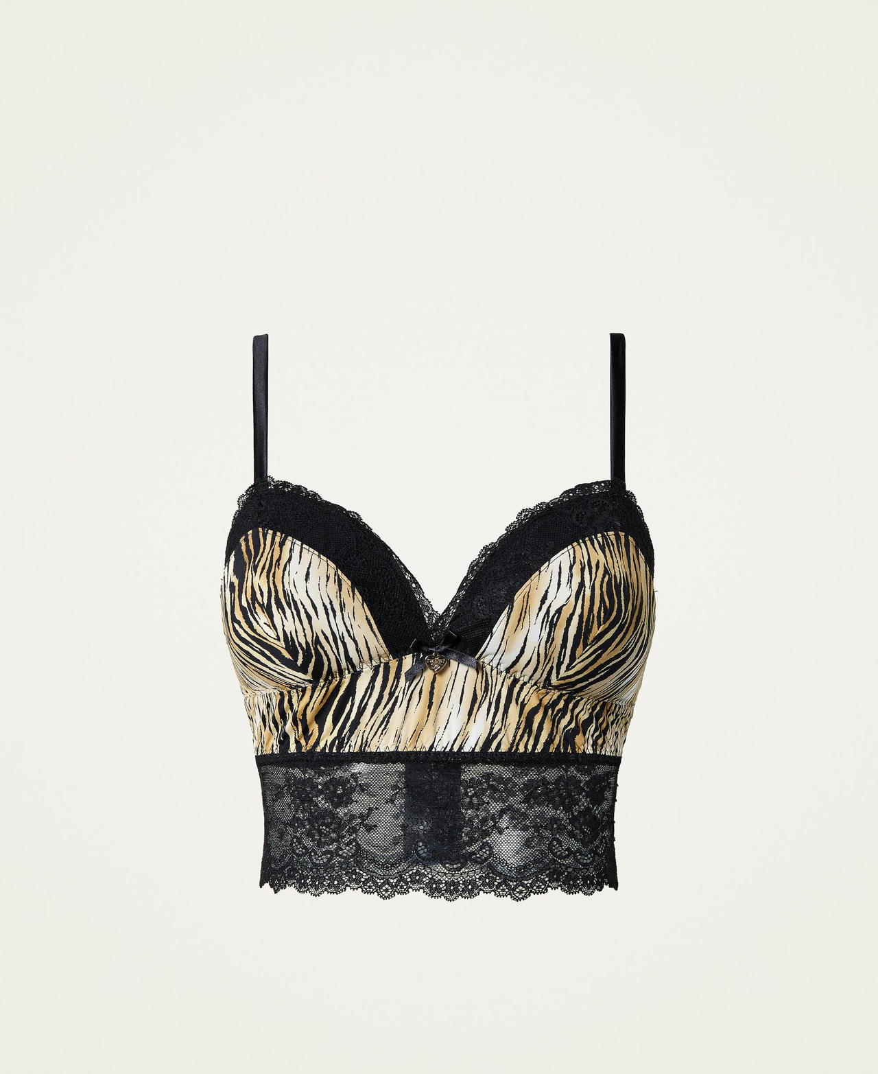 Printed satin bustier with lace Two-tone Tiger Print / Black Woman 212LL6E33-0S