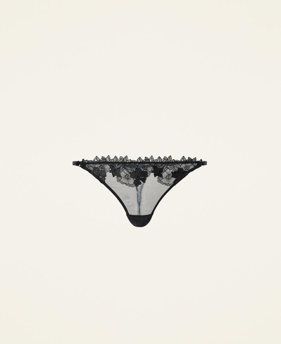 Tanga en tulle brod&eacute; Noir Femme 212LL6F99-0S