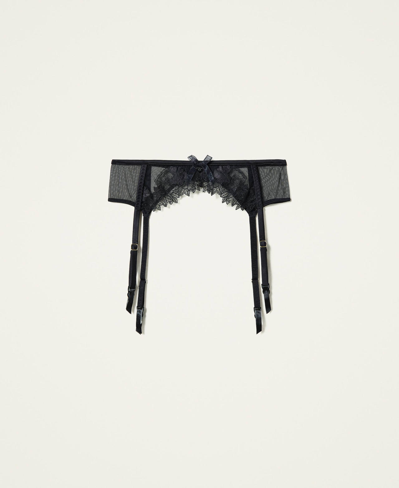 Embroidered tulle garter belt Black Woman 212LL6FZZ-0S