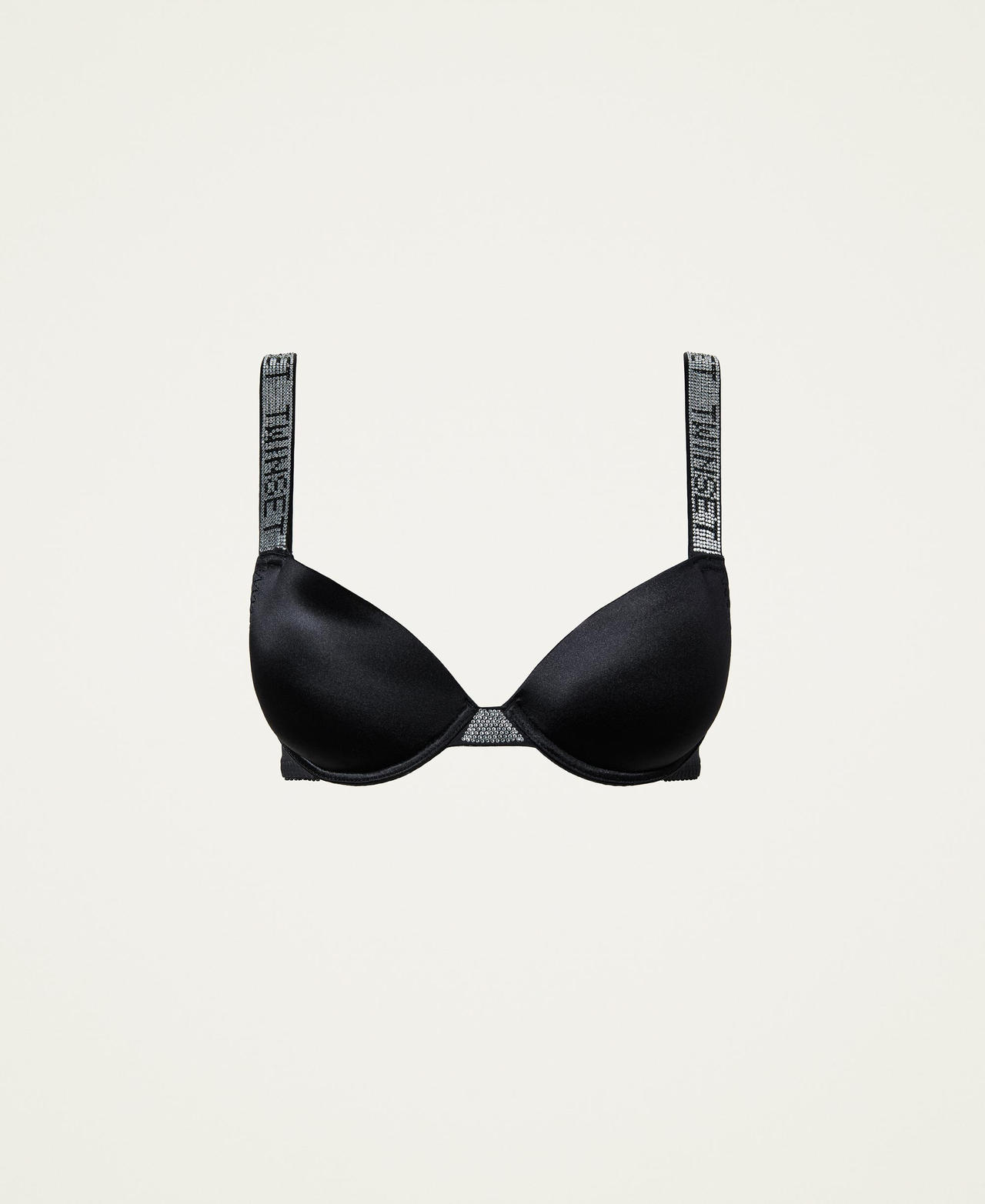 Push-up bra with rhinestones and logo Black Woman 212LL6L44-0S