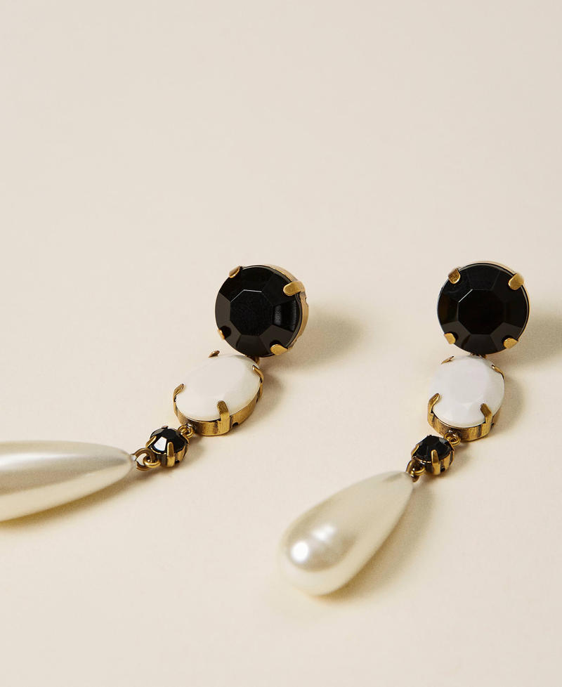 Pendant earrings with bezels Bicolour "Snow" White / Black Woman 212TA4017-02