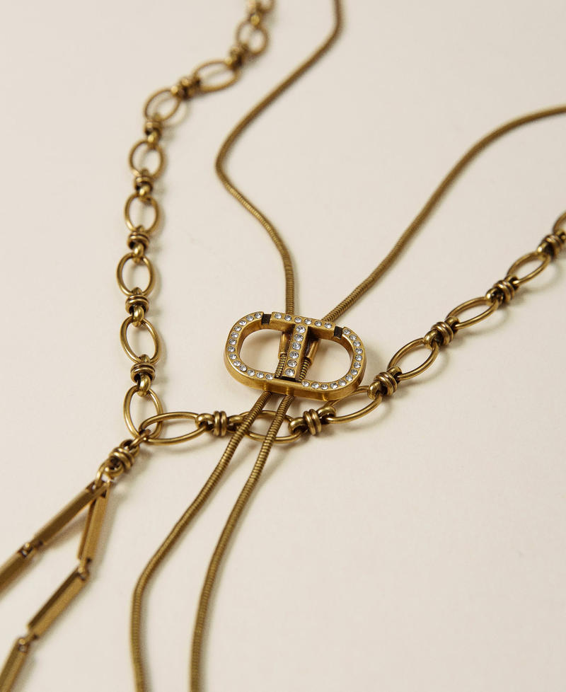 Choker mit Logo und Halskette mit Kreuzen „Kupfriges Altmessing“-Gold Frau 212TA401C-02