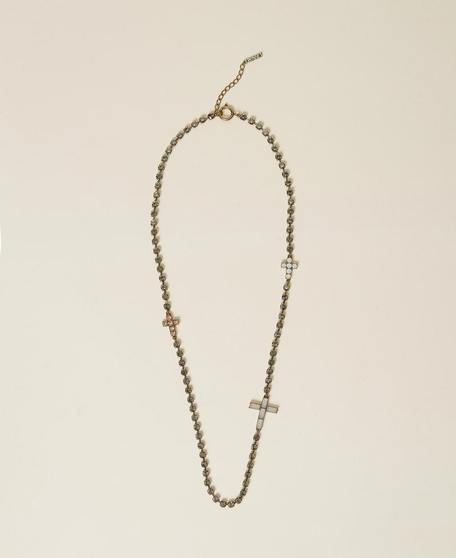 Necklace with rhinestones and crosses Black Diamond Grey Woman 212TA4022-01