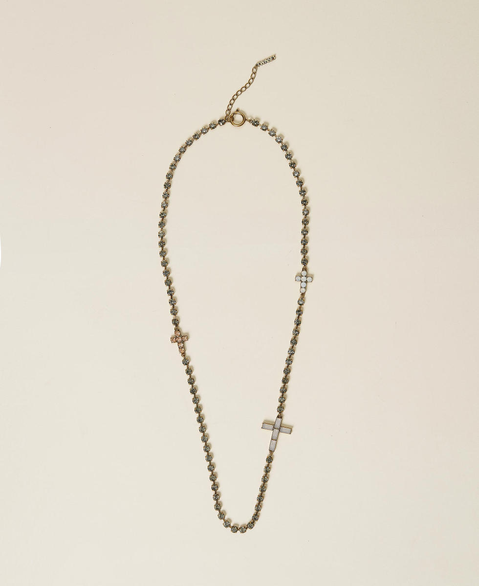 Collier avec strass et croix Noir Diamant Femme 212TA4022-01
