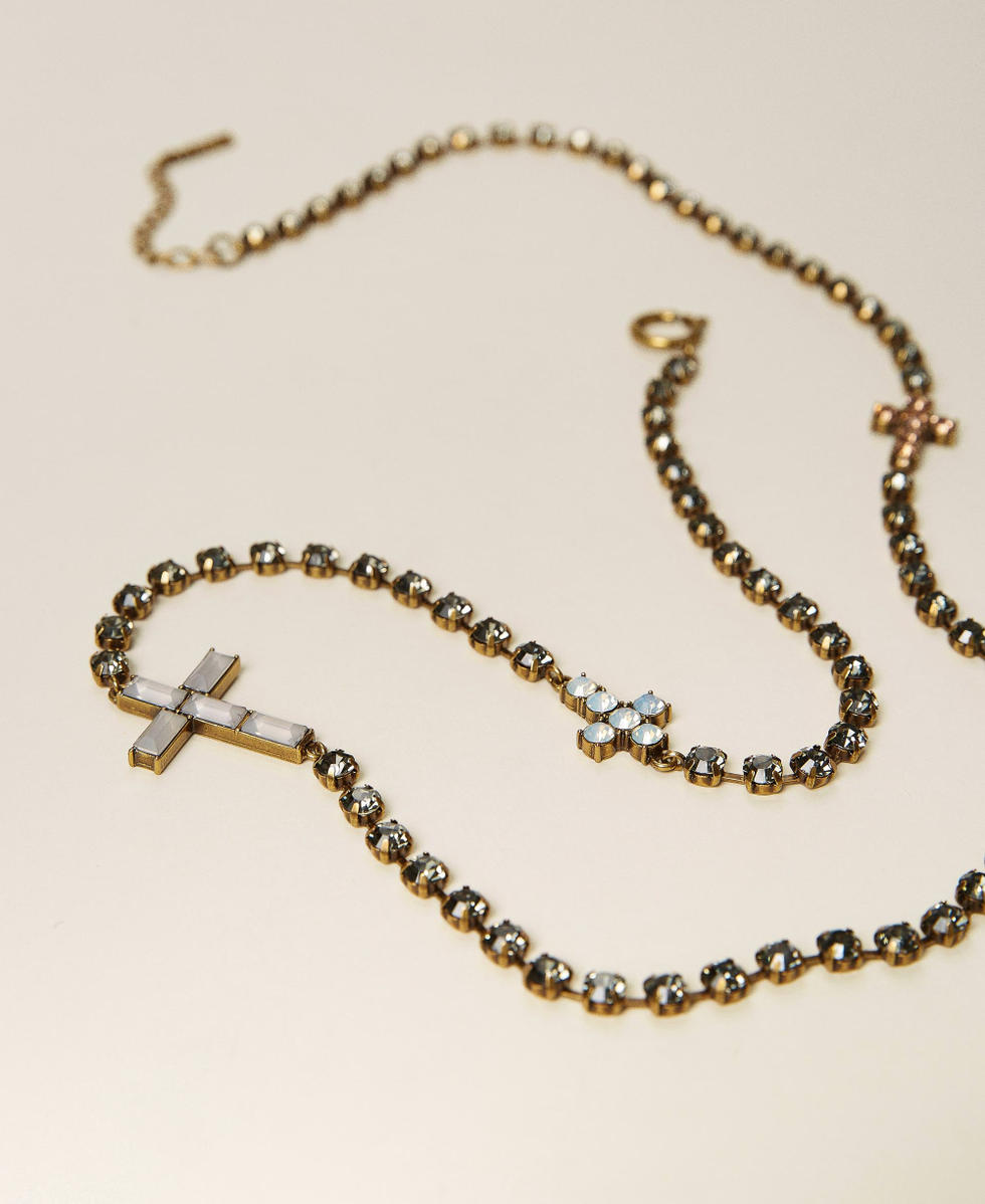 Collier avec strass et croix Noir Diamant Femme 212TA4022-02