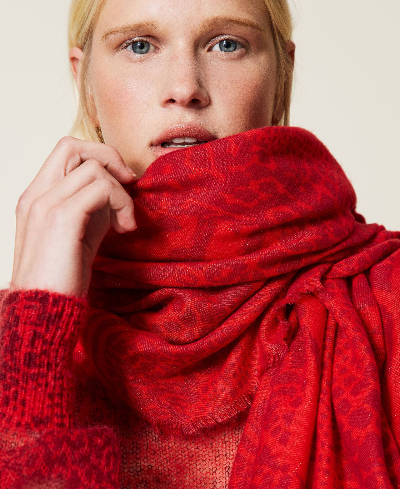 Animal print kefiah with logo Dark Raspberry Animal Print Patch Woman 212TA4048-0S