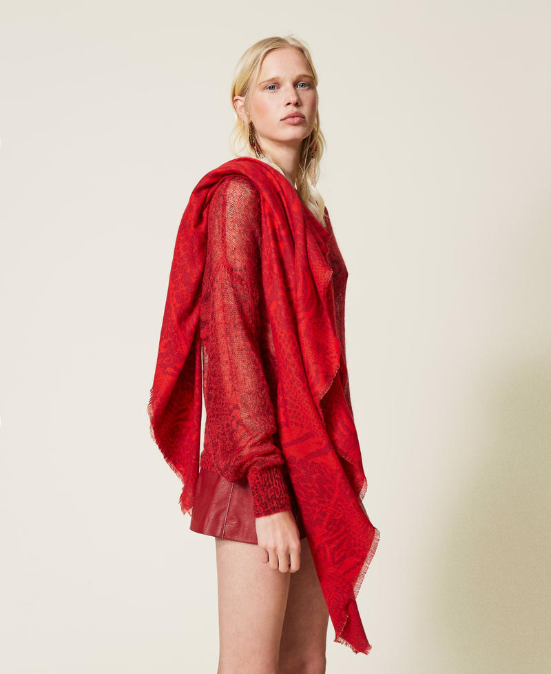 Animal print kefiah with logo Dark Raspberry Animal Print Patch Woman 212TA4048-0T