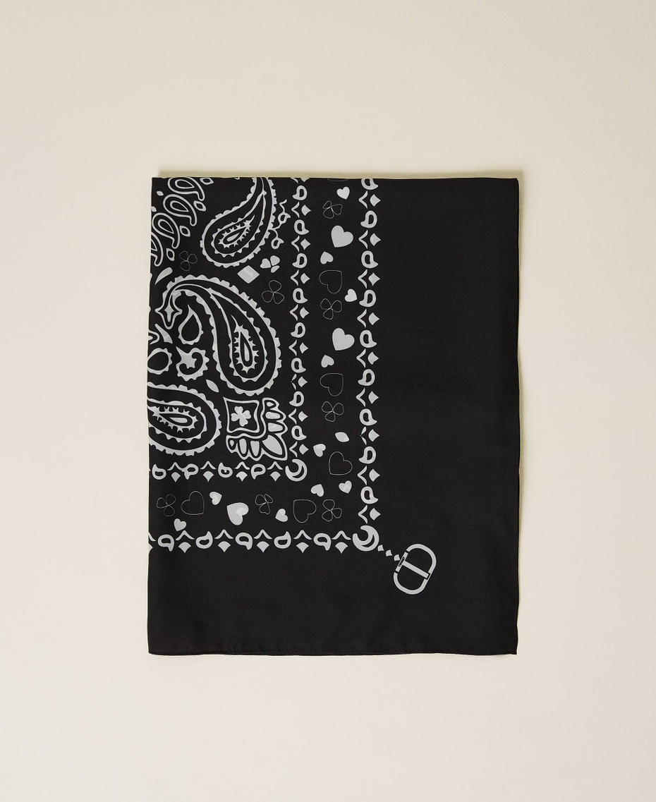 Kefiah with bandanna print and logo “Snow” White / Black Oval Print Woman 212TA404A-01