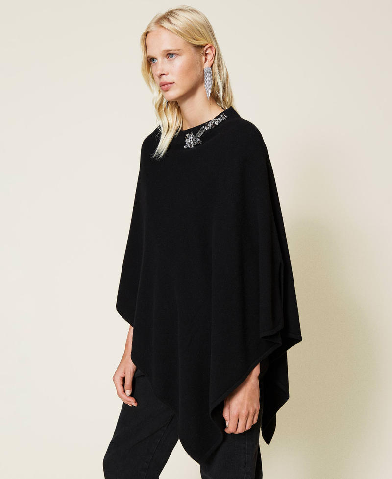 Wool blend poncho with rhinestones Black Woman 212TA4055-02