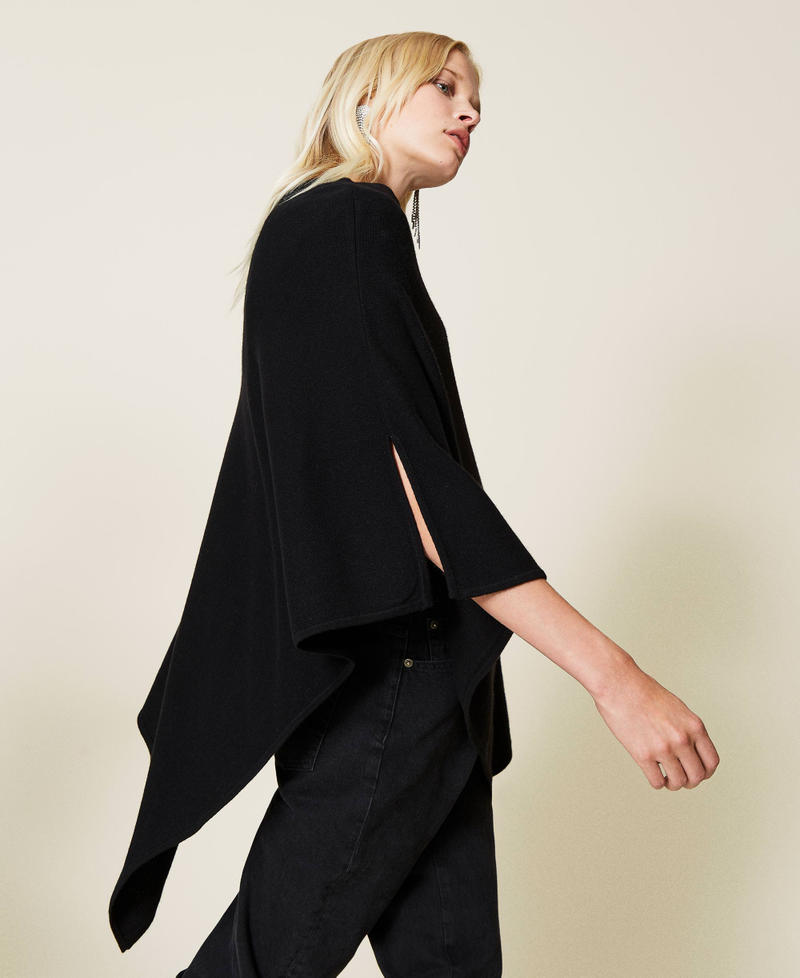 Wool blend poncho with rhinestones Black Woman 212TA4055-03
