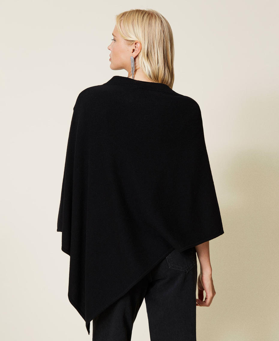 Wool blend poncho with rhinestones Black Woman 212TA4055-04