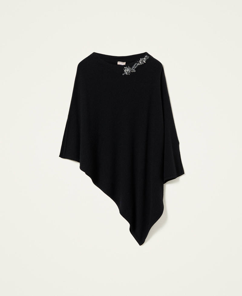 Wool blend poncho with rhinestones Black Woman 212TA4055-0S