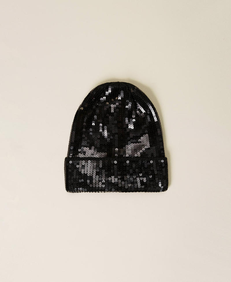 Knit beanie with sequins Black Woman 212TA4056-01