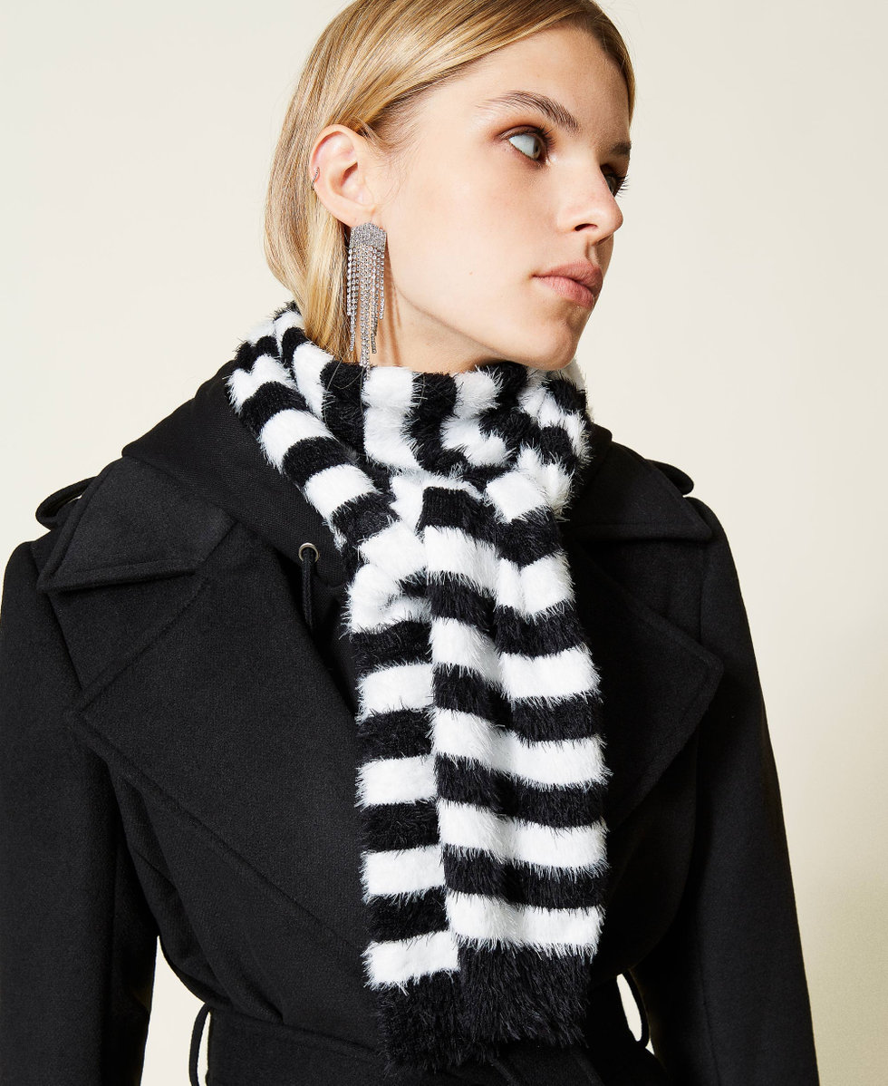 &Eacute;charpe ray&eacute;e Rayure Blanc Neige&nbsp;/ Noir Femme 212TA4059-0S
