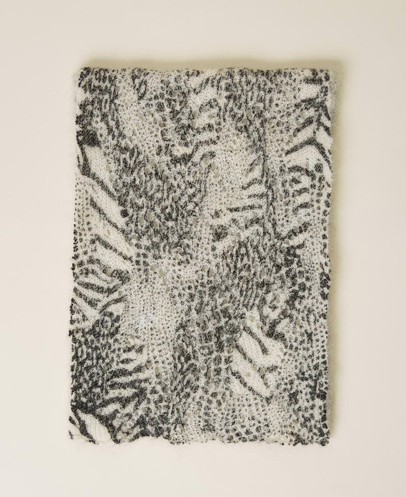 Strickschal mit Lochmuster und Animaldessin Animalprint-Patchwork Schnee / Schwarz Frau 212TA405C-01