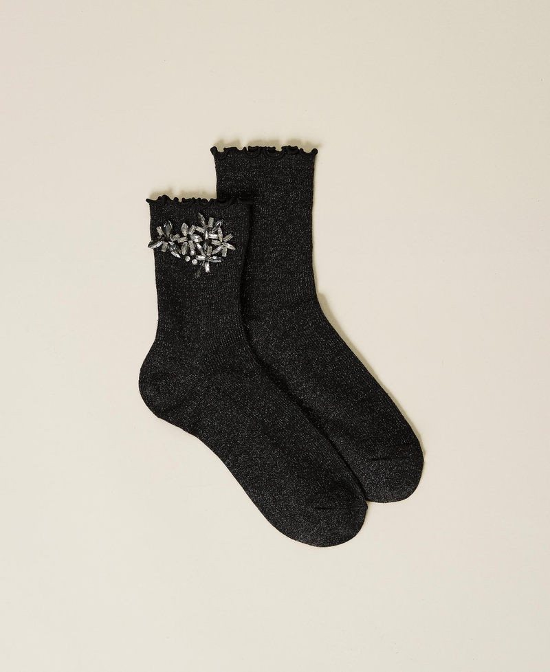 Lurex socks with embroidery Black Woman 212TA4069-01