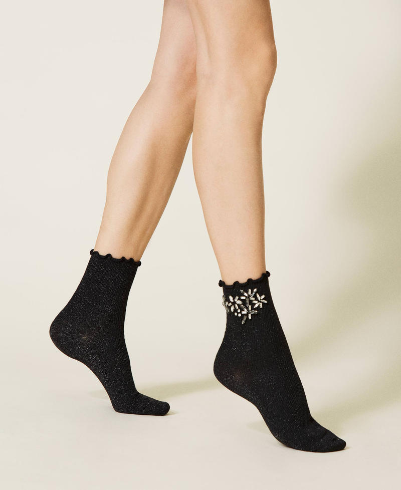 Lurex socks with embroidery Black Woman 212TA4069-0S