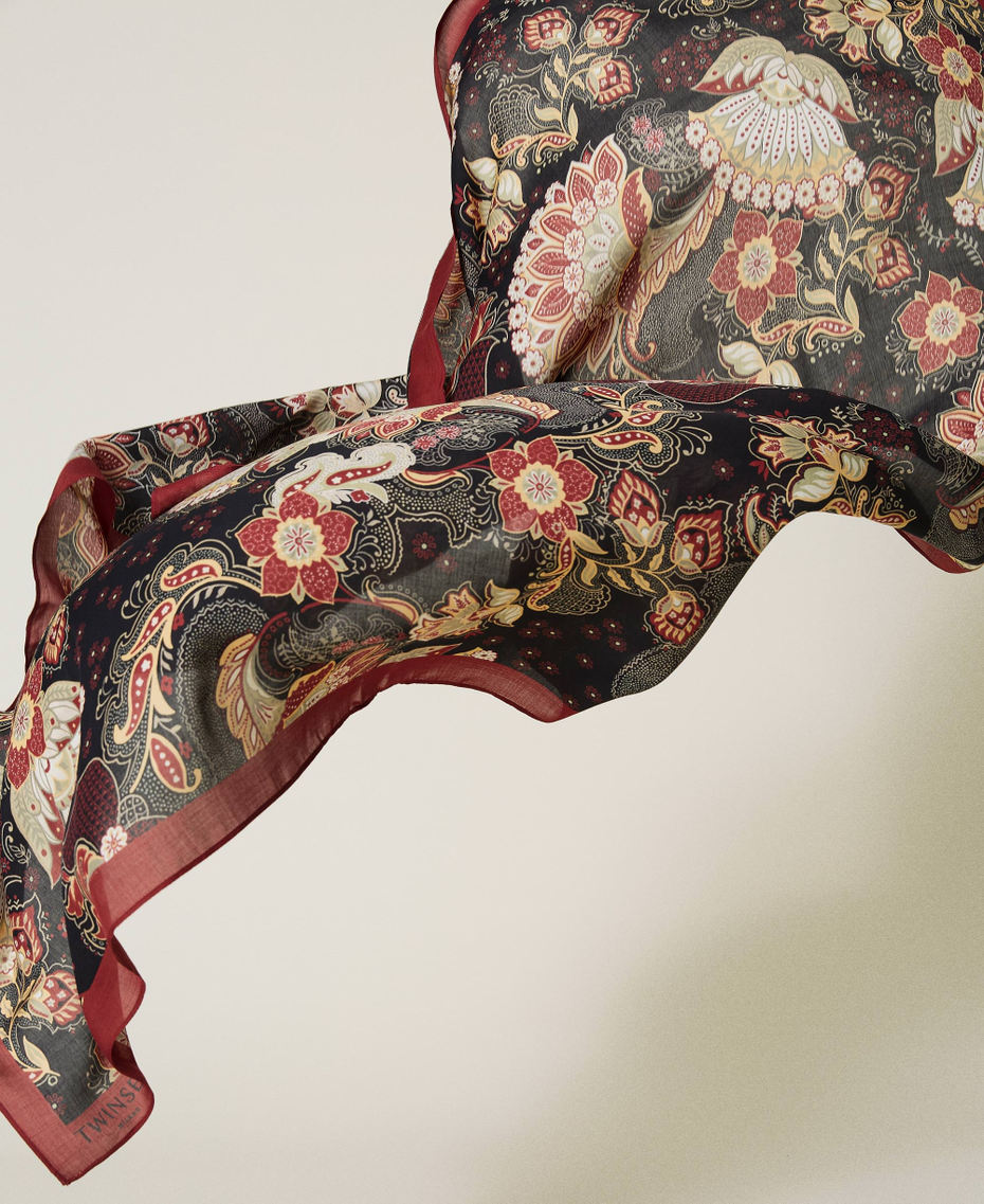 Bufanda con estampado de flores Estampado Indian Flower Negro Mujer 212TA4070-01