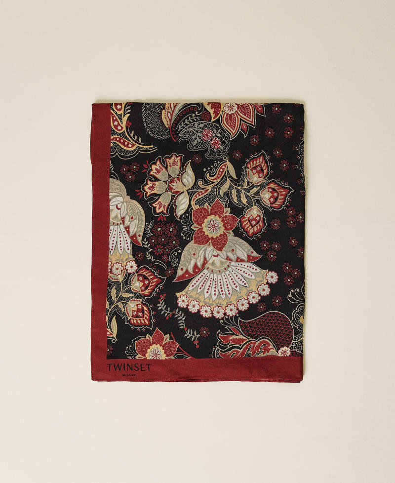 Floral print scarf Black Indian Flower Print Woman 212TA4070-02
