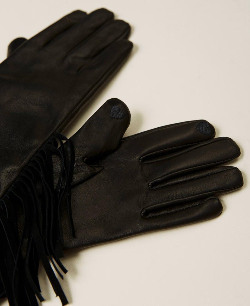 Leather gloves with fringes Black Woman 212TA4091-02