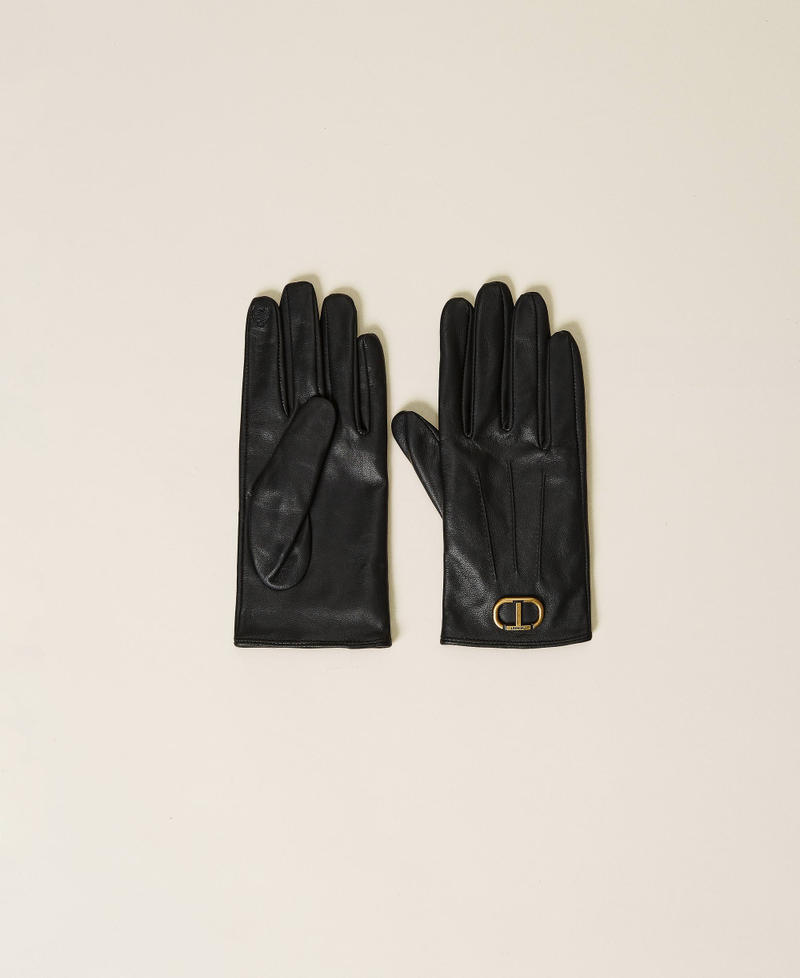 Leather gloves with logo Black Woman 212TA4094-01