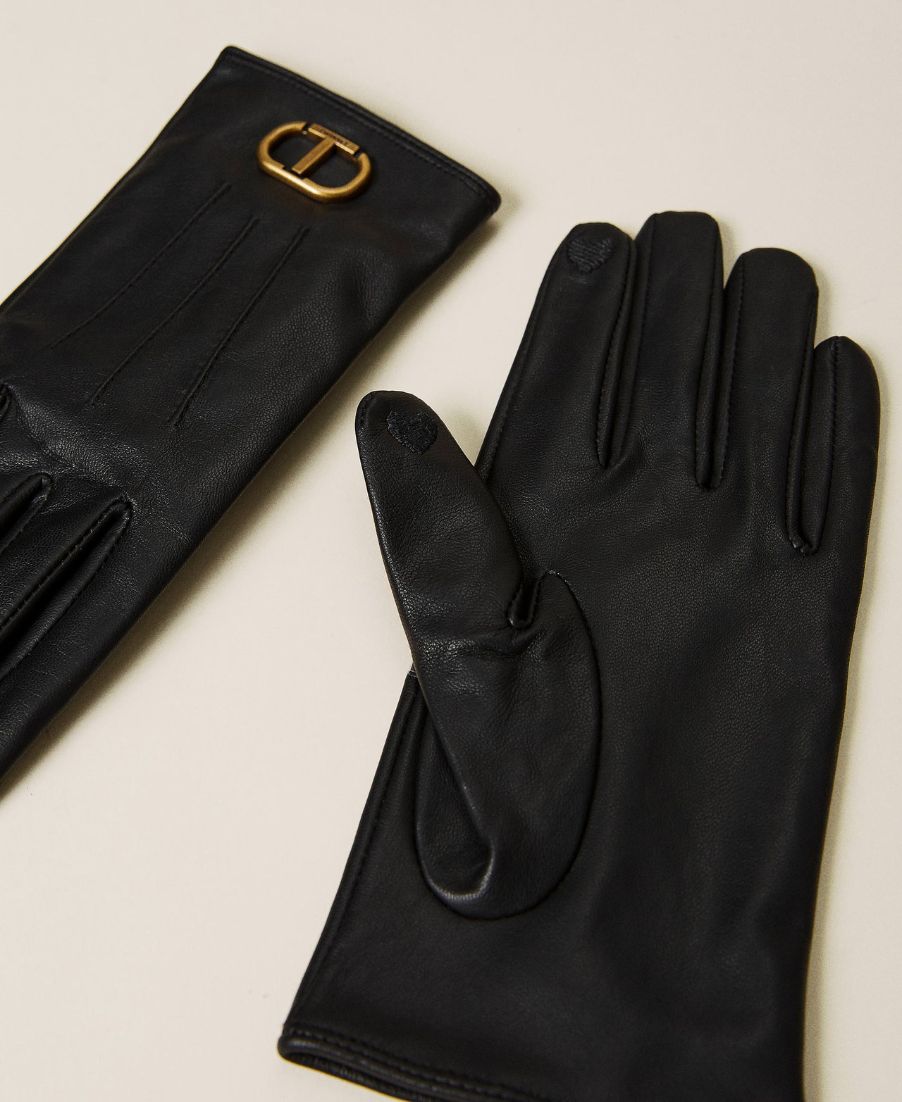 Leather gloves with logo Black Woman 212TA4094-02