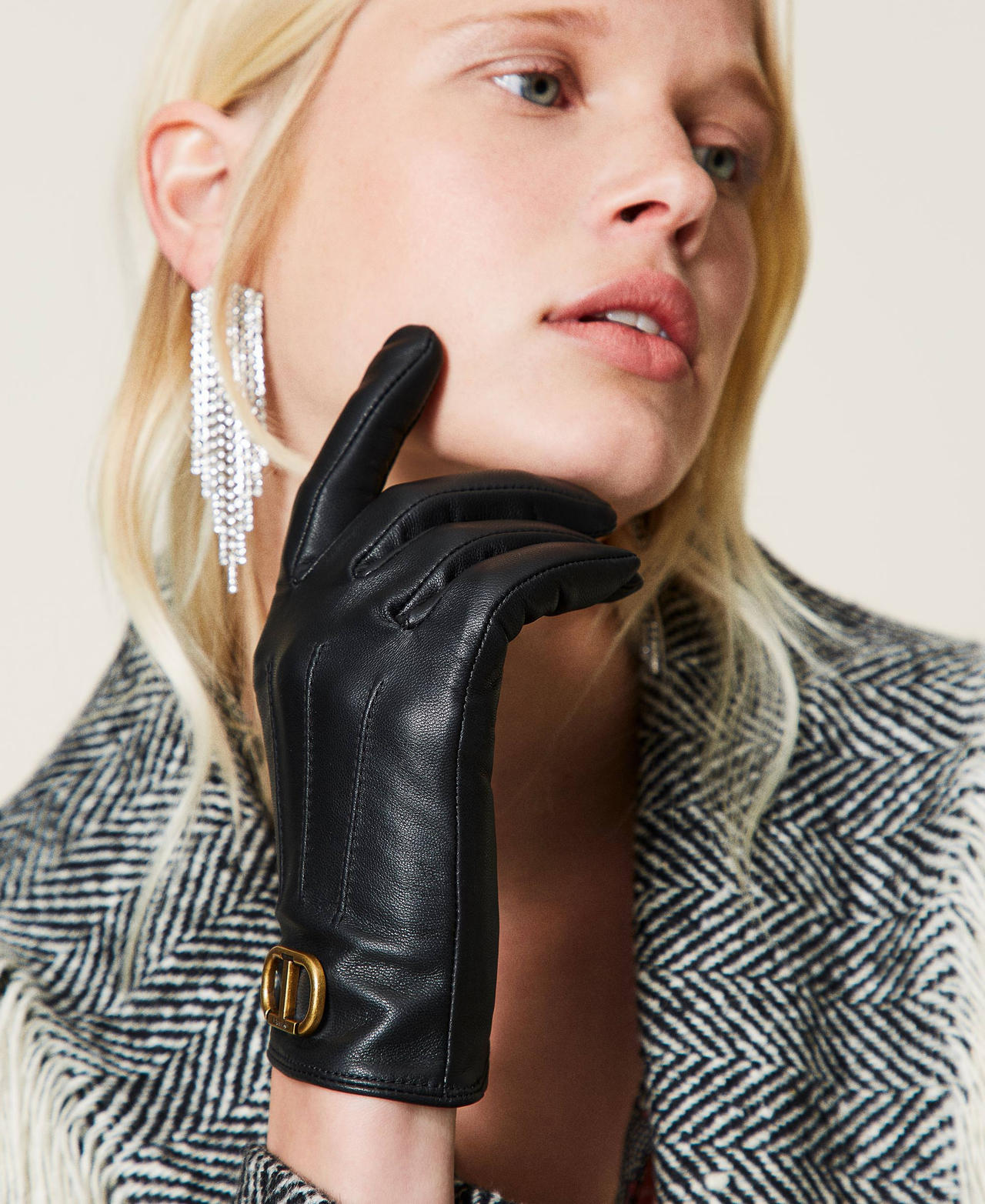 Leather gloves with logo Black Woman 212TA4094-0S