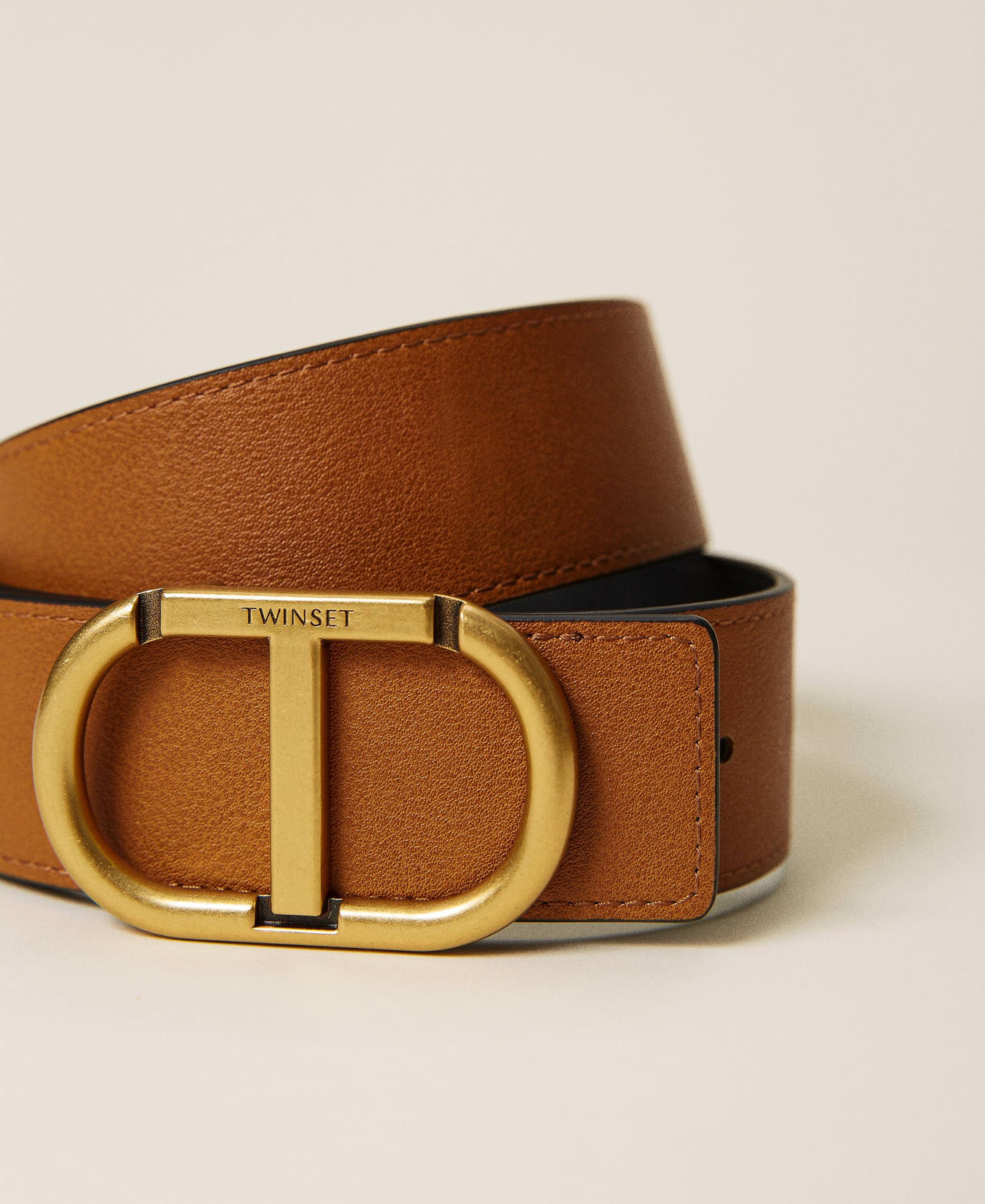 Reversible leather belt with logo Two-tone “Leather” Brown / Black Woman 212TA4116-02