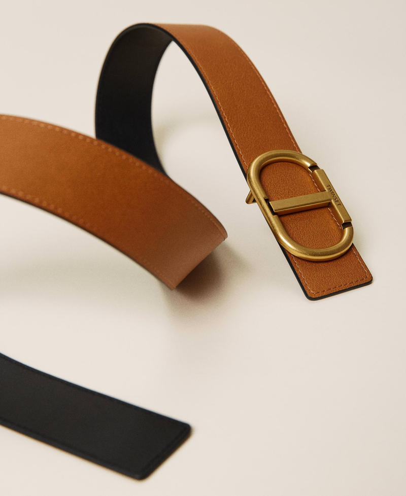 Reversible leather belt with logo Two-tone “Leather” Brown / Black Woman 212TA4116-03